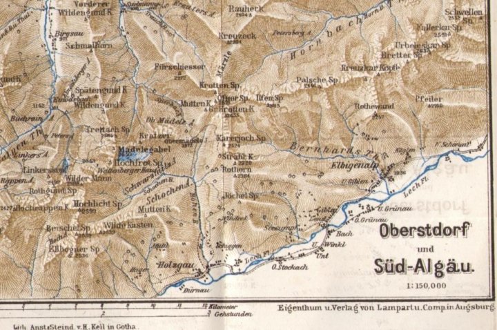 B14RA Einteilung der Alpen. Alte historische Landkarte 1901 