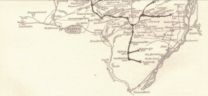 Alte historische Landkarte 1901 B14RA Einteilung der Alpen. 